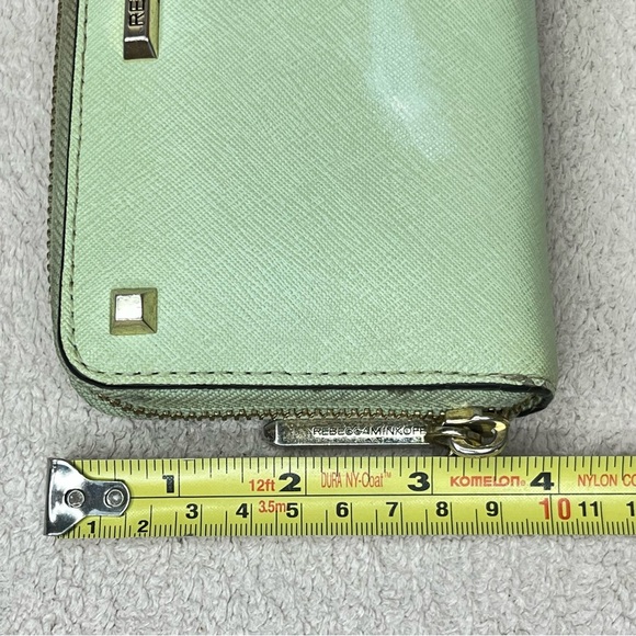 Rebecca Minkoff Saffiano Leather Zip Women’s Wallet-Mint Green-Designer-Luxury - Picture 11 of 12